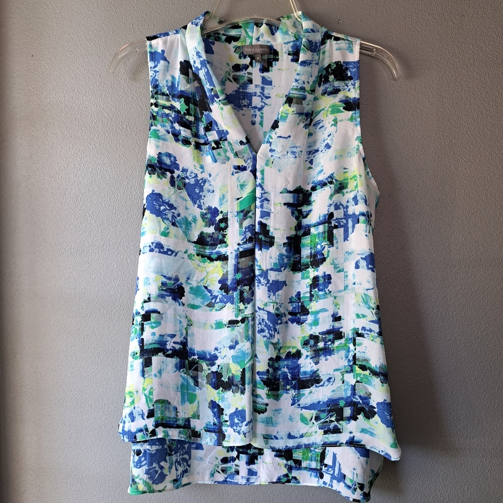 Vince Camuto Blue and White Sleeveless Top, Size Medium